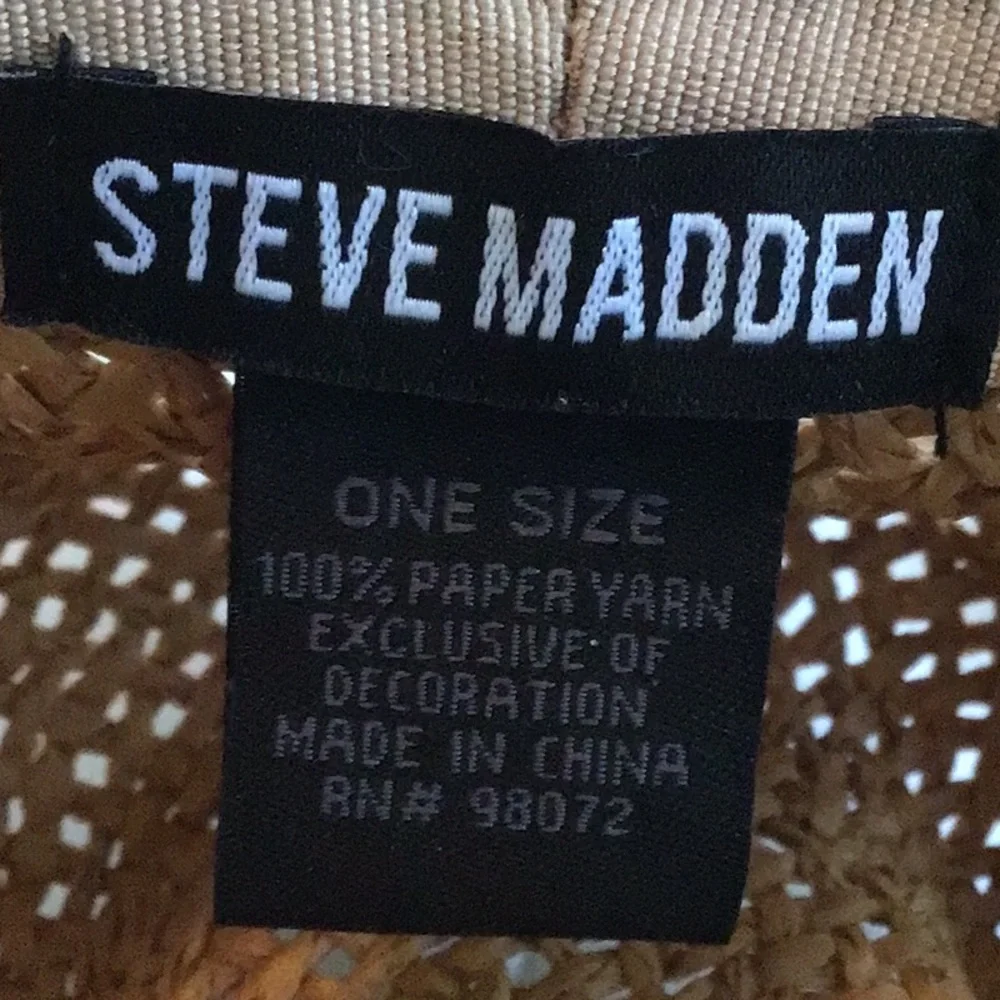 Steve Madden - Stylish Brown Paper Straw Fedora with Goldtone Chain - Picture 3 of 5